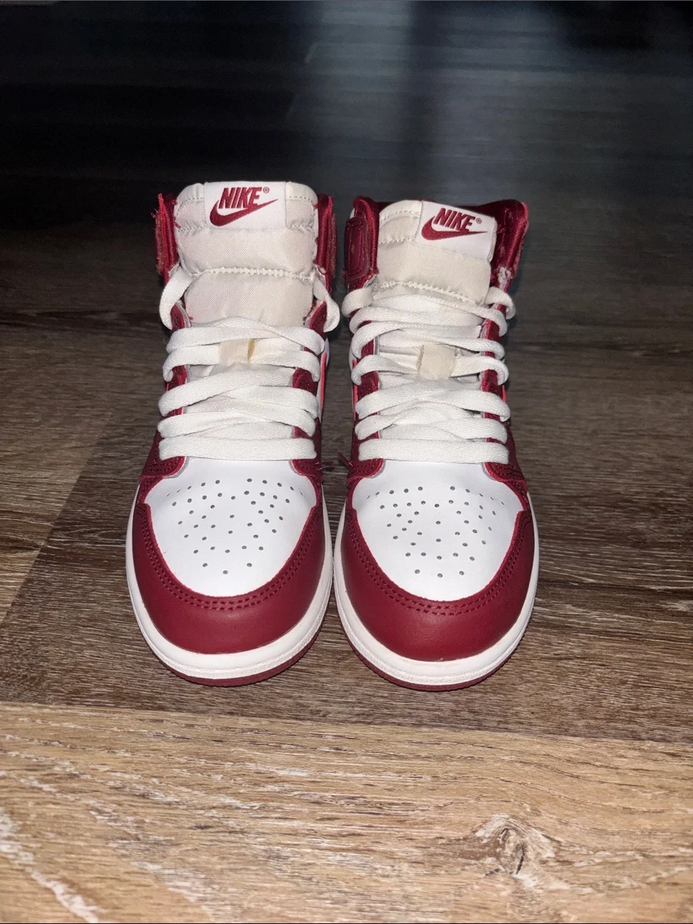 Jordan 1 Kids Sneakers White and Maroon High Top